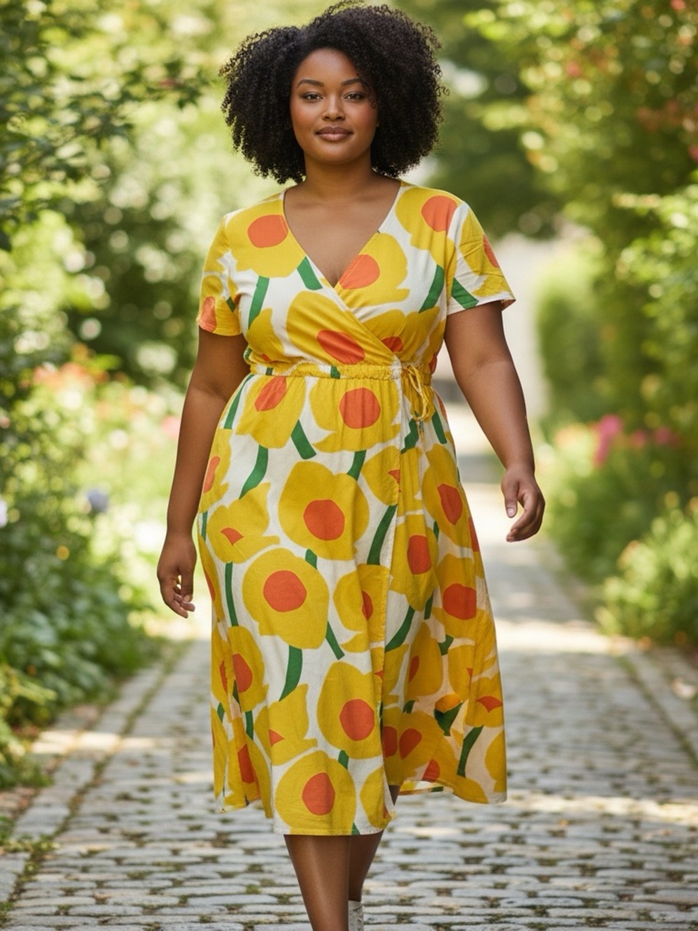 Boden Retro Poppy Floral Summer Dress Size 16 Empire waist Lined Yellow Orange